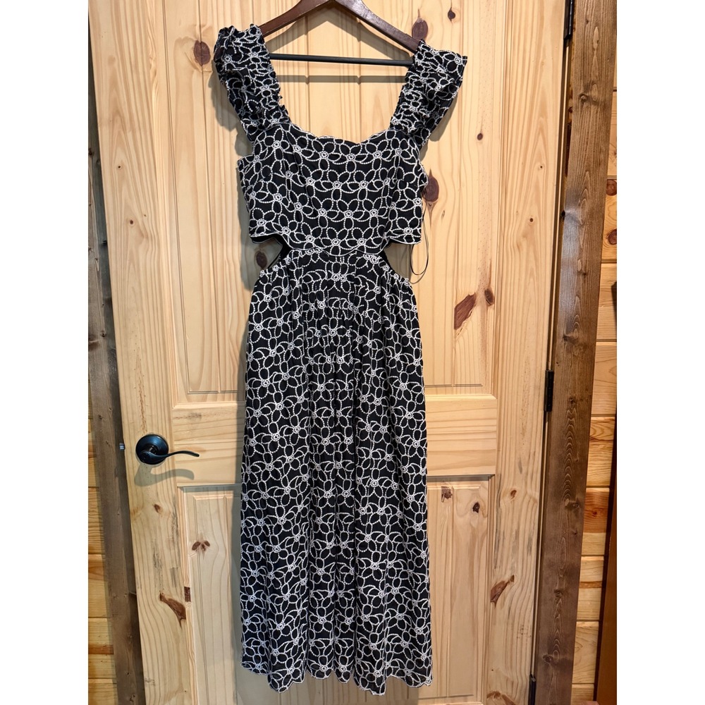 Sofie the Label Black White Floral Embroidered Cut-Out Midi Dress S1181D-1 M